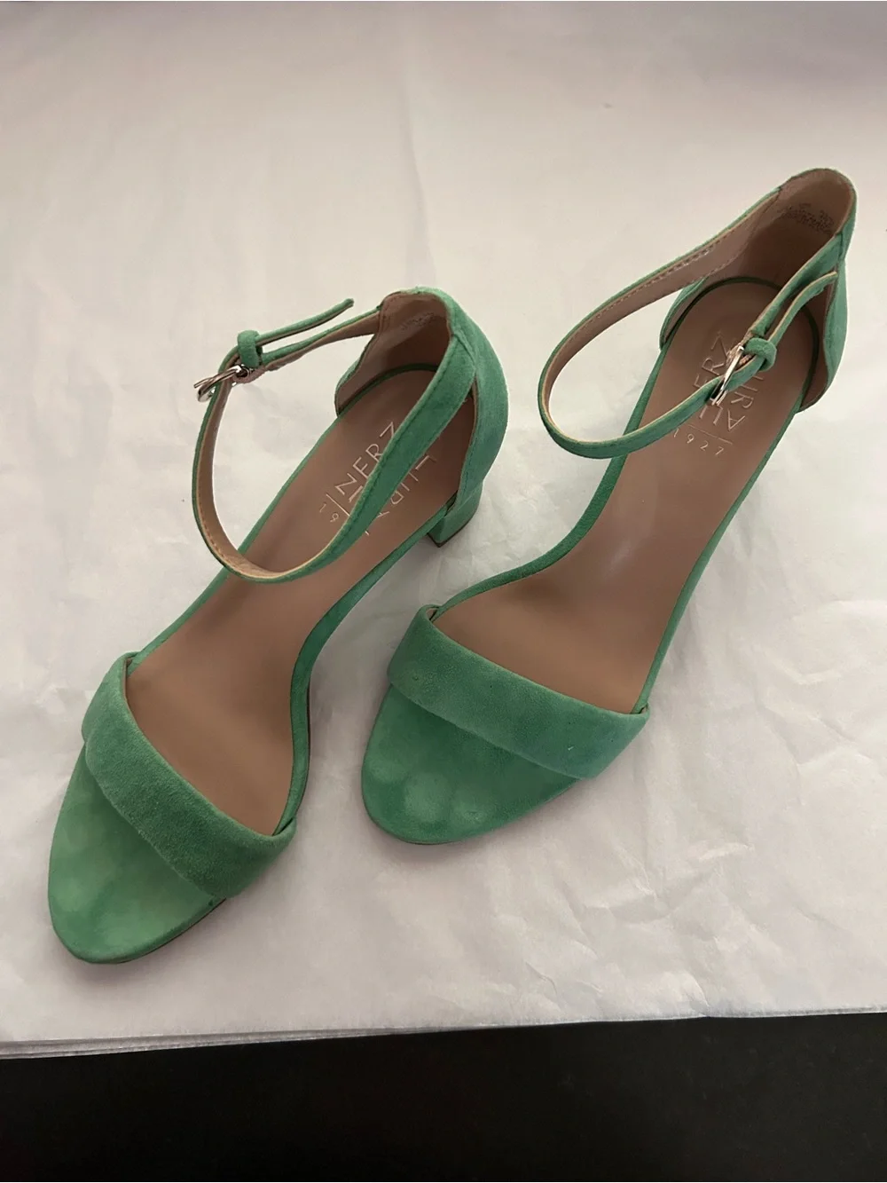 Naturalizer,Green Suede Ankle-Strap Sandals , 2 1/2” heel perfect condition